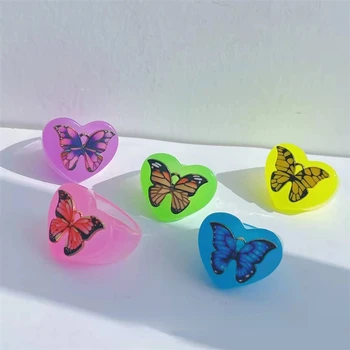 Красочные Милые кольца с бабочками-сердечками, милые, классные, простые, эстетика Y2k, Индивидуальность, Модные Уникальные Модные аксессуары
