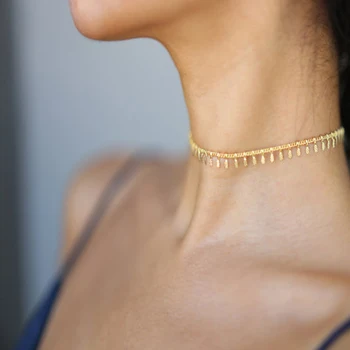 Модное золотое ожерелье-цепочка с кисточками для женщин, богемное панковское короткое колье, ювелирные аксессуары