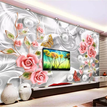 Обои на заказ beibehang 3d фреска шелковые бусины цветочное украшение рельефный цветок 5d фреска ТВ фон обои домашний декор 8d