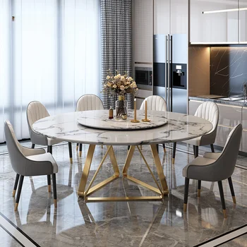 Великолепный золотой обеденный стол с поворотным кругом Для отдыха, мраморный кухонный стол и стул для виллы, высококачественная итальянская мебель