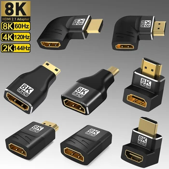8K HDMI Адаптер от Мужчины к Женщине Удлинитель 90 270 Градусов Под Прямым Углом Mini / Micro HDMI Адаптер 8K 60Hz 4K 120Hz Для HDTV Ноутбука PS5