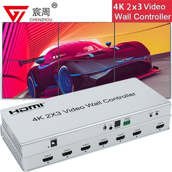 Контроллер Видеостены 4K 2x3 HDMI 1 вход 6 выходов Настенный Процессор Для телевизора Вращение Изображения 2x2 Сплайсер С Извлечением звука RS232 HDMI 1x4