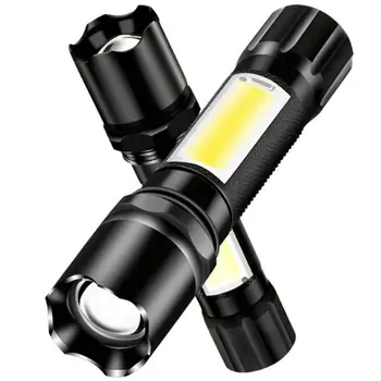 Прямая поставка USB перезаряжаемый со встроенным аккумулятором фонарик Q5 + COB LED ZOOM Torch Наружные рабочие фонари для кемпинга