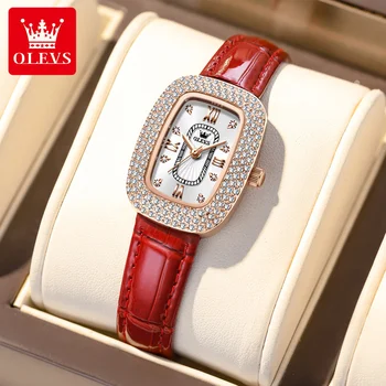 OLEVS 9940 Водонепроницаемые кварцевые часы для женщин, ремешок из искусственной кожи с бриллиантами, высококачественные модные женские наручные часы