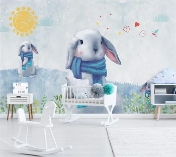обои wellyu на заказ 3d фрески Скандинавский современный минимализм ручная роспись милый кролик фон детской комнаты обои фреска