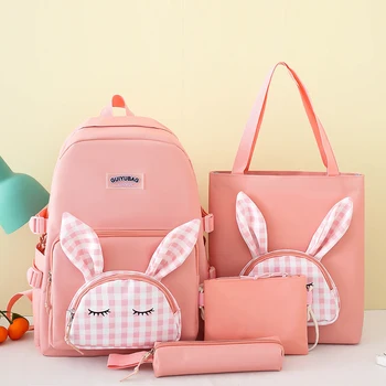 Детский рюкзак Kawaii rabbit, набор школьных сумок из 4 предметов, милый студенческий рюкзак ярких цветов, школьные сумки для девочек, женский розовый рюкзак