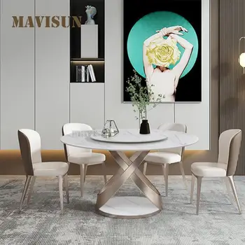 Обеденный стол большого круга с поворотным столом, наборы из 6 стульев, поворотный стол в североевропейском стиле Модерн для итальянского ресторана высокого класса