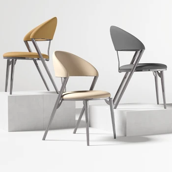 Легкое роскошное домашнее обеденное кресло из кожи и нержавеющей стали, Итальянское минималистичное высококачественное кресло со спинкой, кресло для столовой, кресло для отдыха