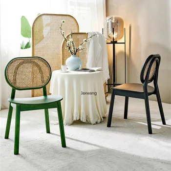 Скандинавские обеденные стулья, Кухонная мебель из массива дерева Со спинкой из ротанга, Стул для отдыха в семье, спальня из ротанга, Стул для макияжа