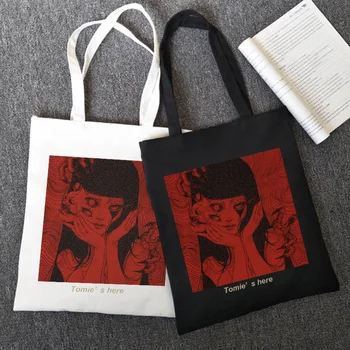 Готическая девушка Винтажная сумка через плечо в стиле Харадзюку в стиле Панк Повседневная большая вместительная Холщовая сумка из аниме ужасов Tomie y2k Simple grunge Shopper Bag