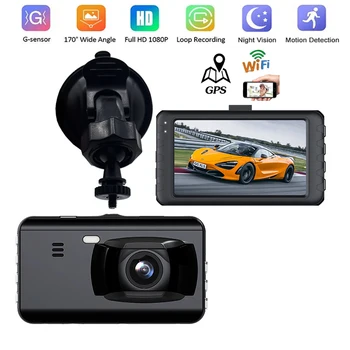 Видеорегистратор Dash Cam Автомобильный видеорегистратор Full HD 1080P Камера автомобиля с двумя объективами Зеркальный Видеомагнитофон Черный ящик Авторегистратор GPS WiFi Парковочный монитор
