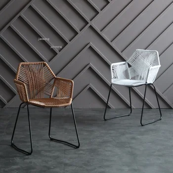 Обеденные стулья из скандинавского ротанга для открытого балкона, кресло для спальни, кафе, простой современный стул для отдыха в общежитии ресторана со спинкой