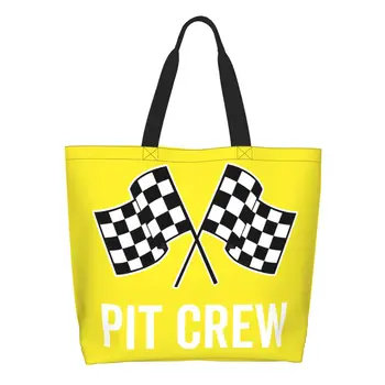 Модный гоночный автомобиль Pit Crew, Клетчатый флаг, сумки-тоут для покупок, переработка гоночных спортивных продуктов, холщовая сумка для покупок на плечо